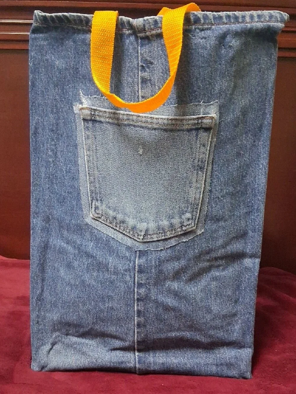 Denim Handmade Tote Bag with Yellow Handles - 'Sew Blessed'